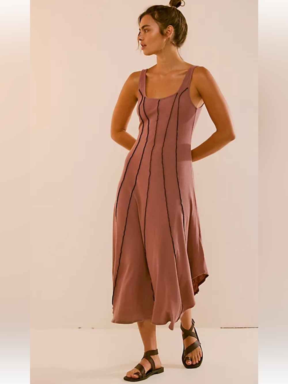 Free People Sleeveless Corrine Midi Dress with contrast popstitch trim